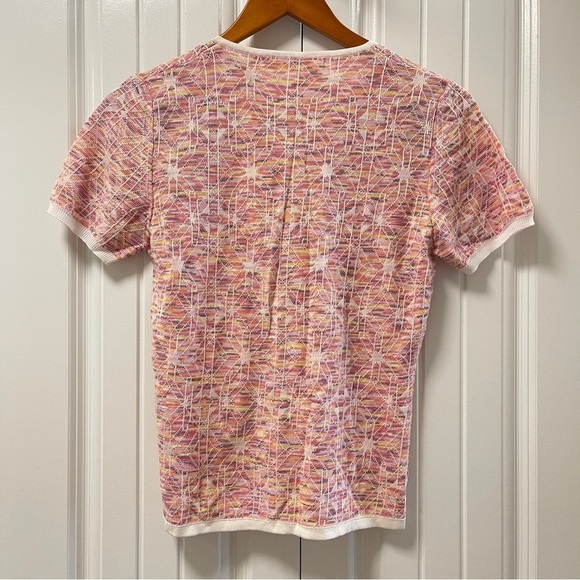 Vintage Camela Geometric Rainbow Knit V-Neck Tee Pink - Picture 7 of 13